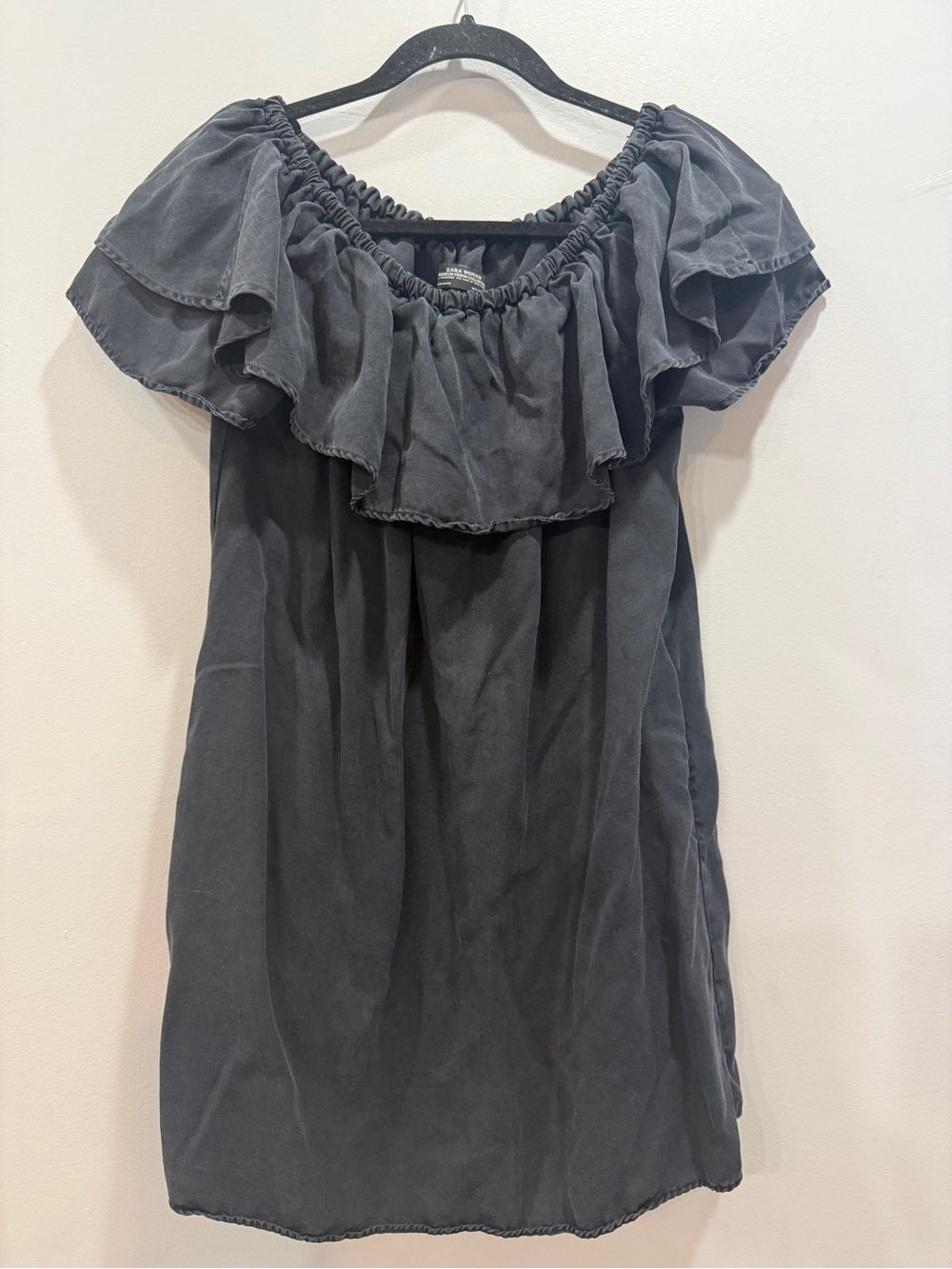 Zara Off-Shoulder Ruffle Tunic - Charcoal Gray